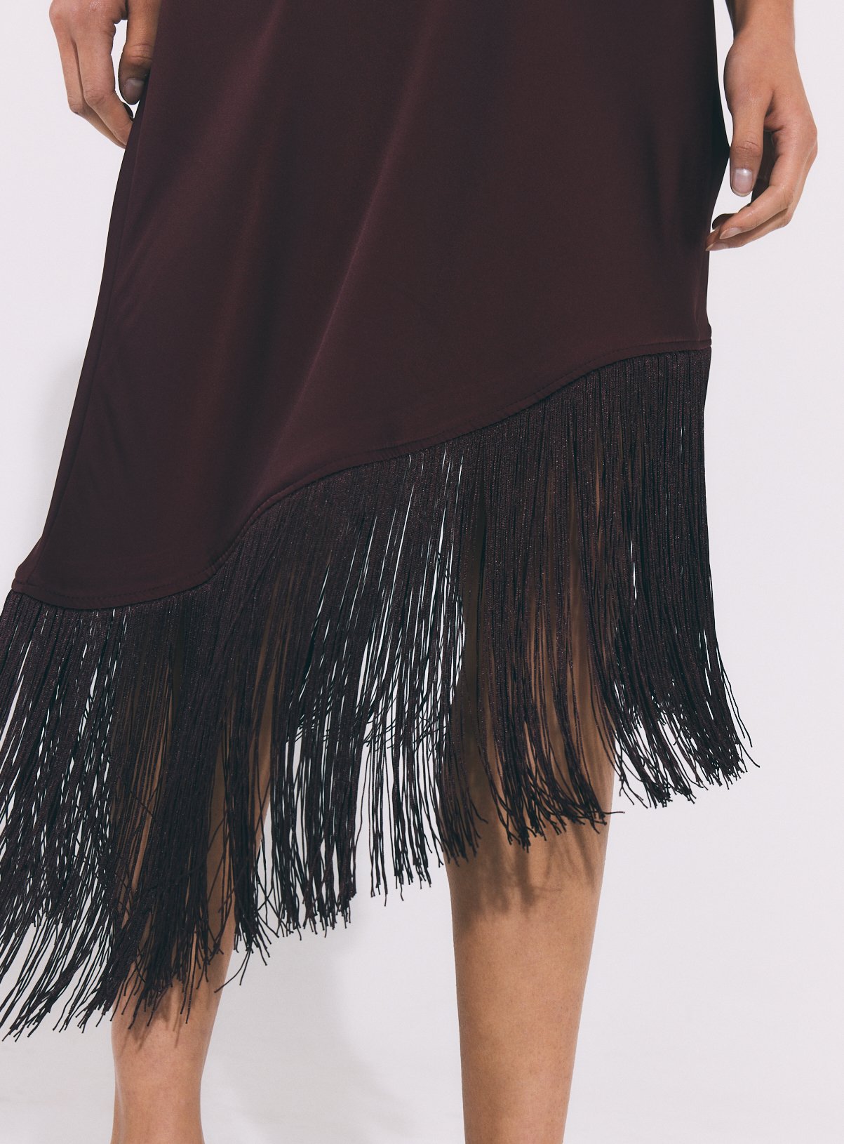 Dark Purple Satin Fringe Midi Dress 8 - Image 3 thumbnail